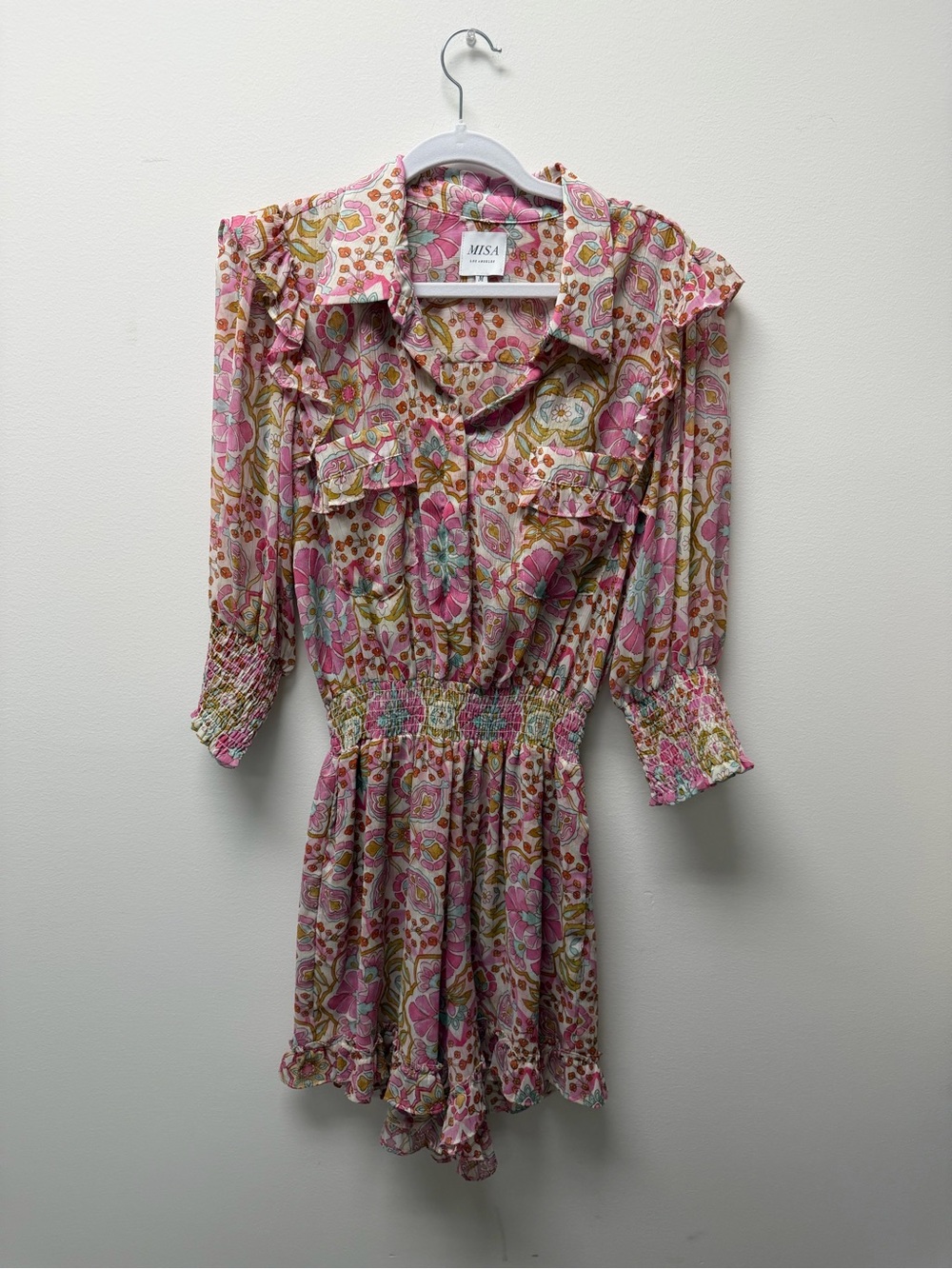 Misa Los Angeles Pink Floral Ruffle Long-Sleeve Romper